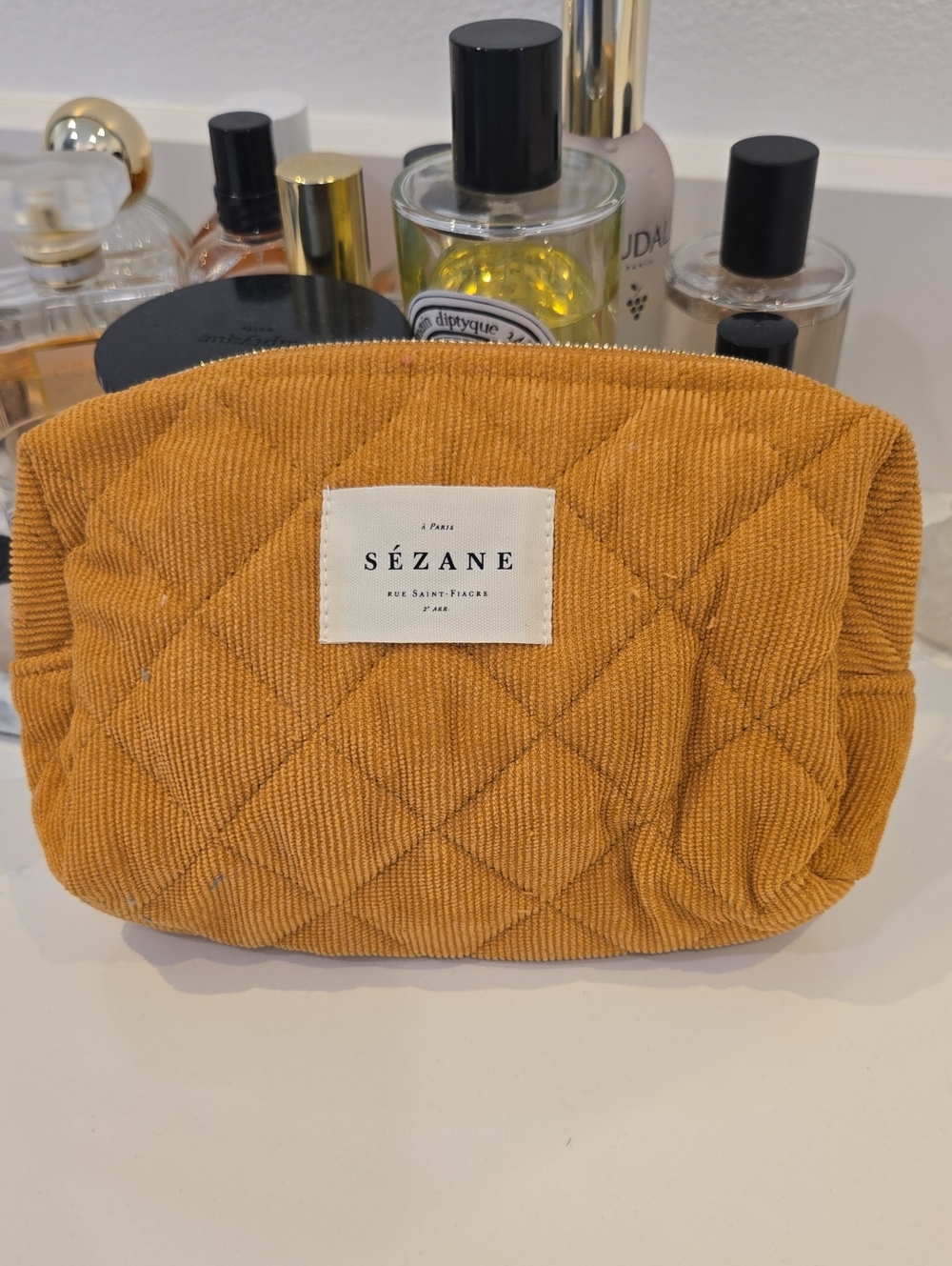 Sézane Quilted Corduroy Cosmetic Pouch Pr Clutch Mustard Yellow